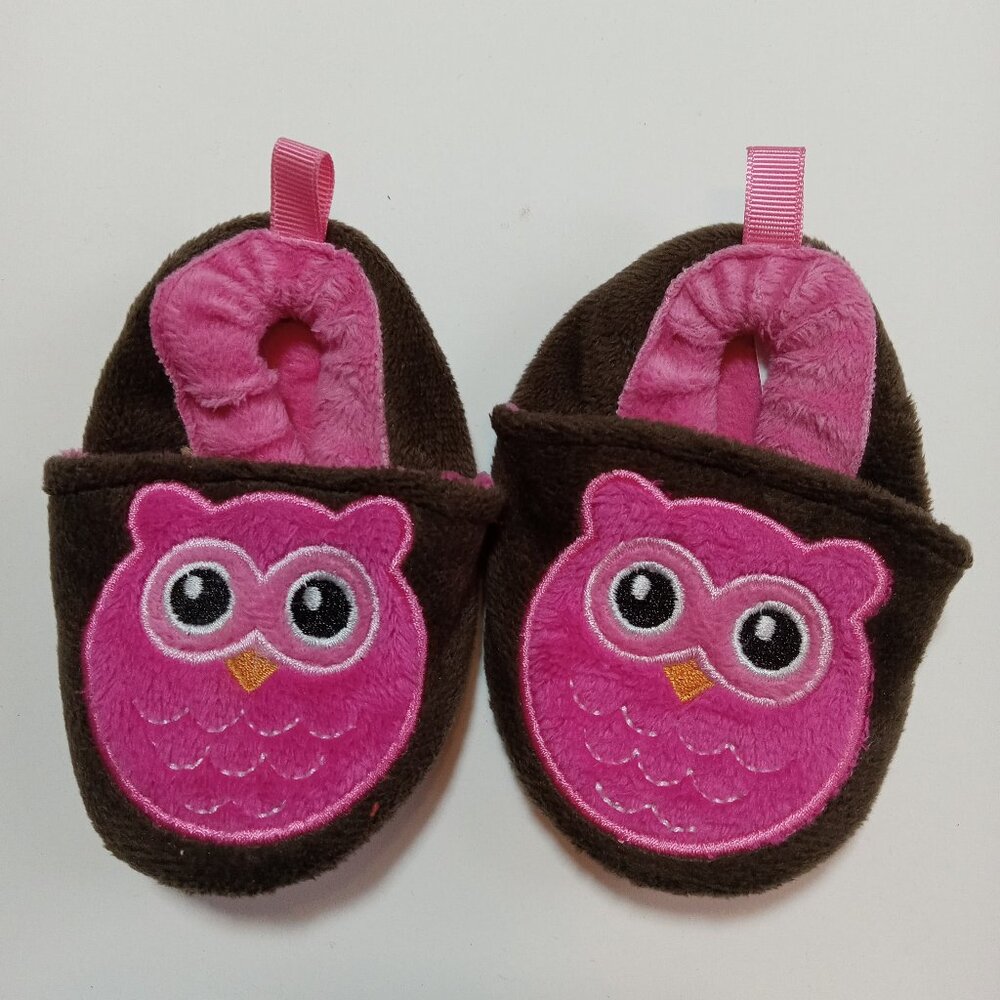Owl Slippers Size 1 Brown Pink Soft Girls Child Toddler